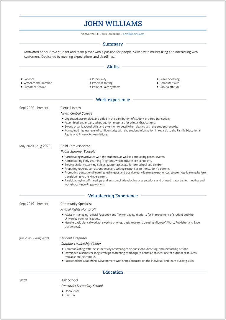 High School On A College Resume
