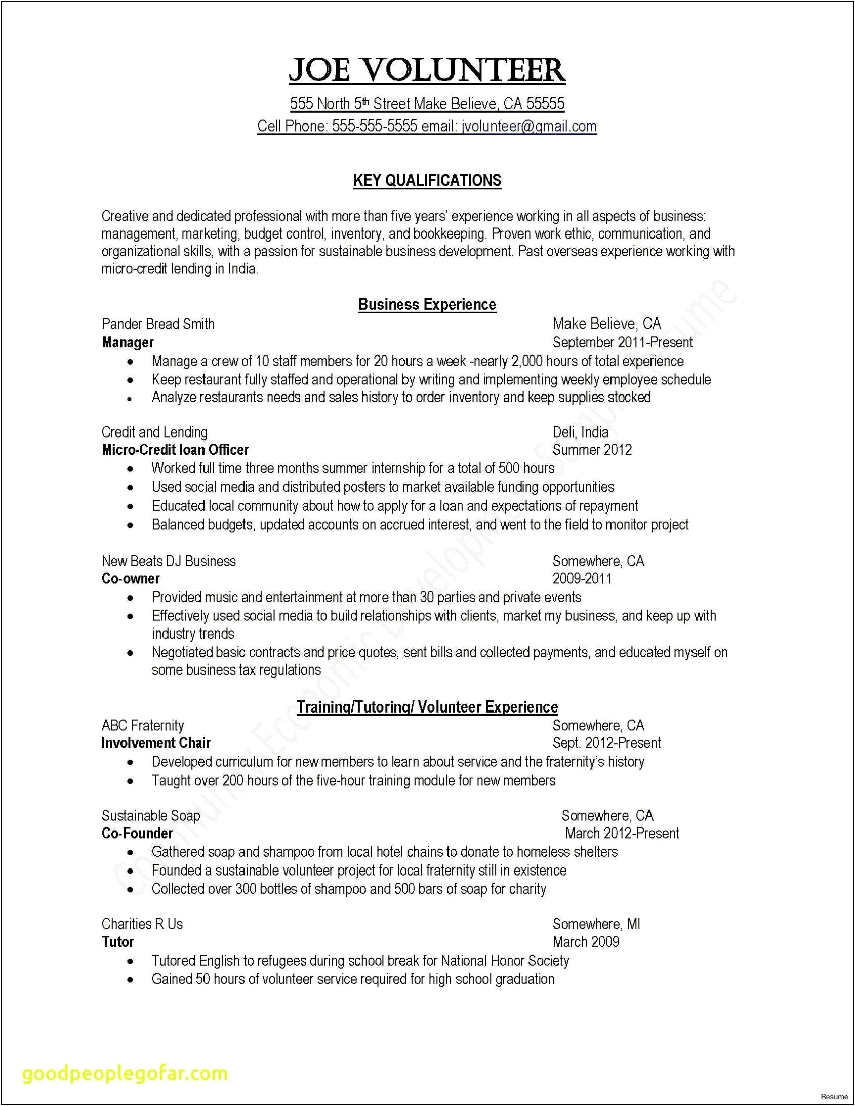 High School Resume Community Service Examples