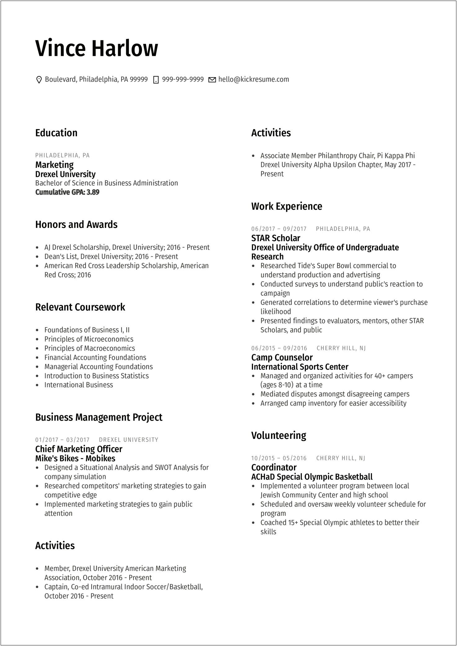 High School Resume Example For Sports