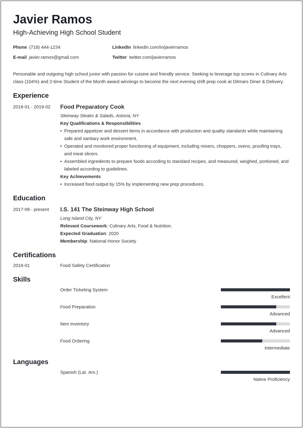 High School Resume Summary Examples Pdf