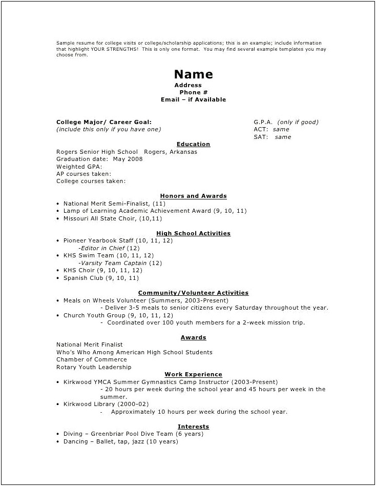 High School Resume Template Objective