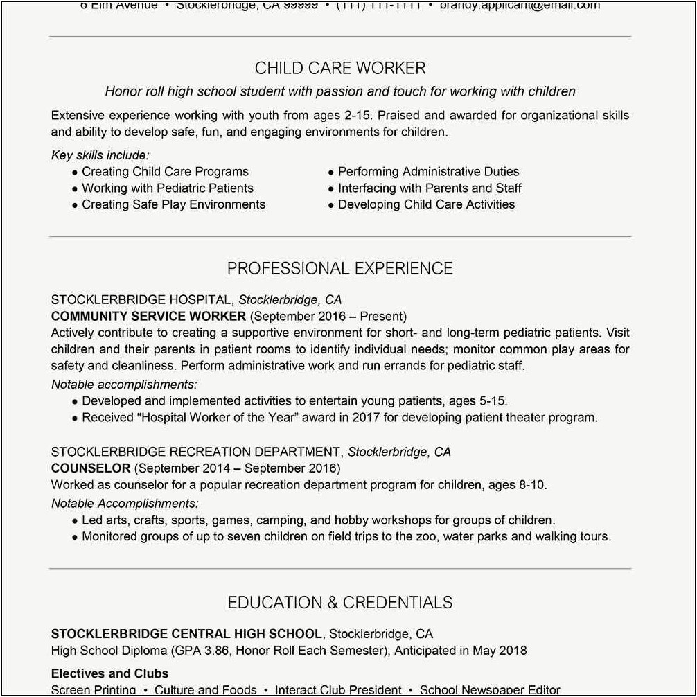 High School Student Resume Education Section