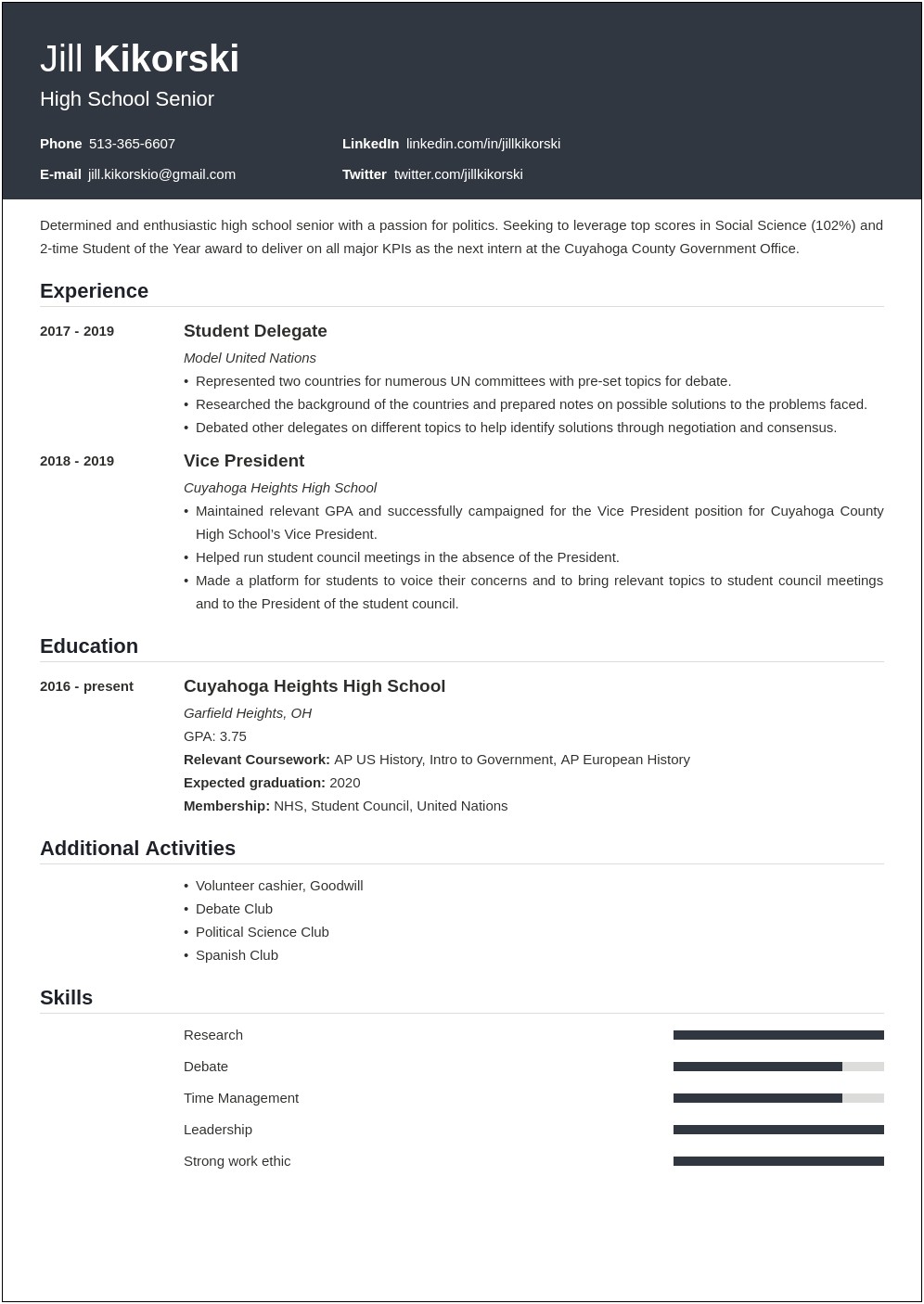 High School Student Resume Examples For College