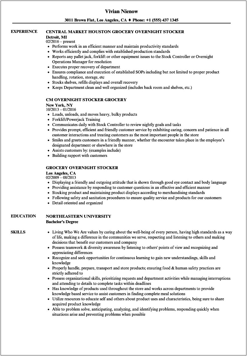 High School Student Resume For Grocery Store
