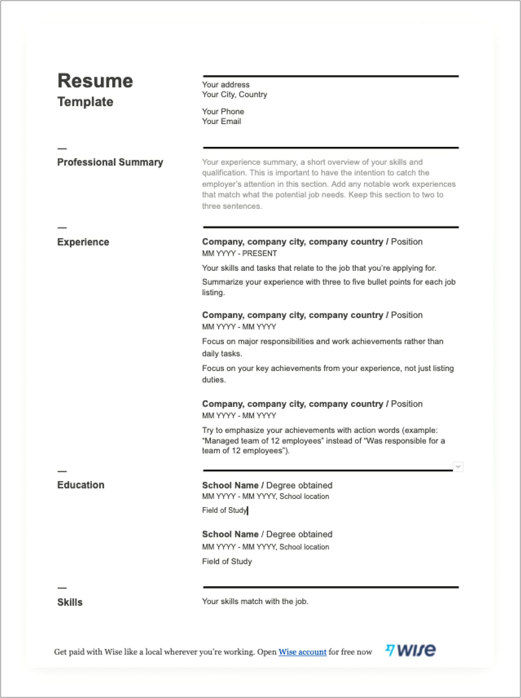 High School Student Summary Statement For Resume