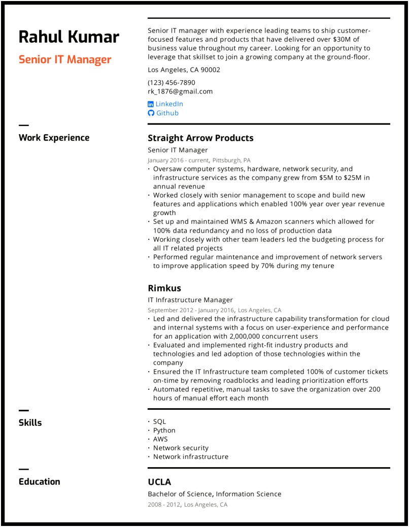 High Touch Operations Manager Resume