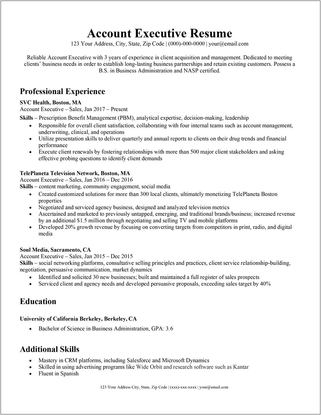 Highlights For Account Manager Resume