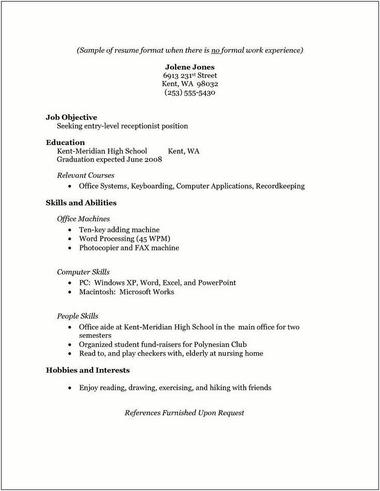 Highschool Student No Experience Resume Sample
