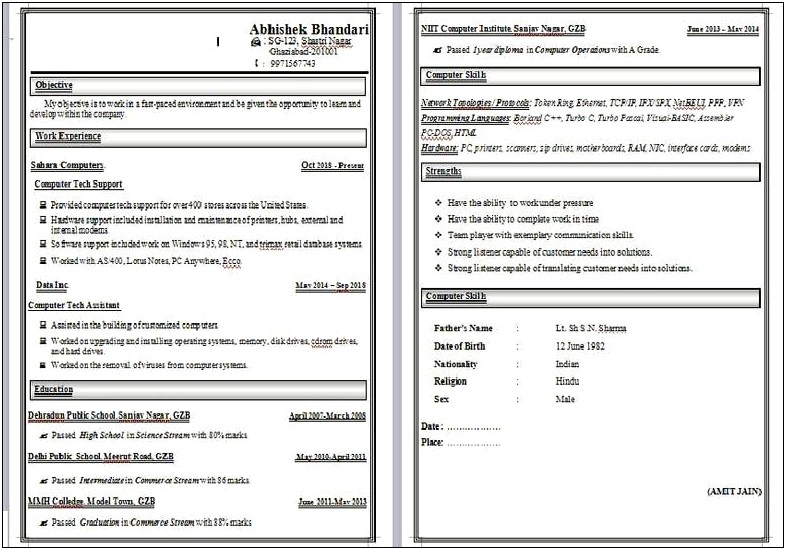 Him Tech 2 Resume Examples
