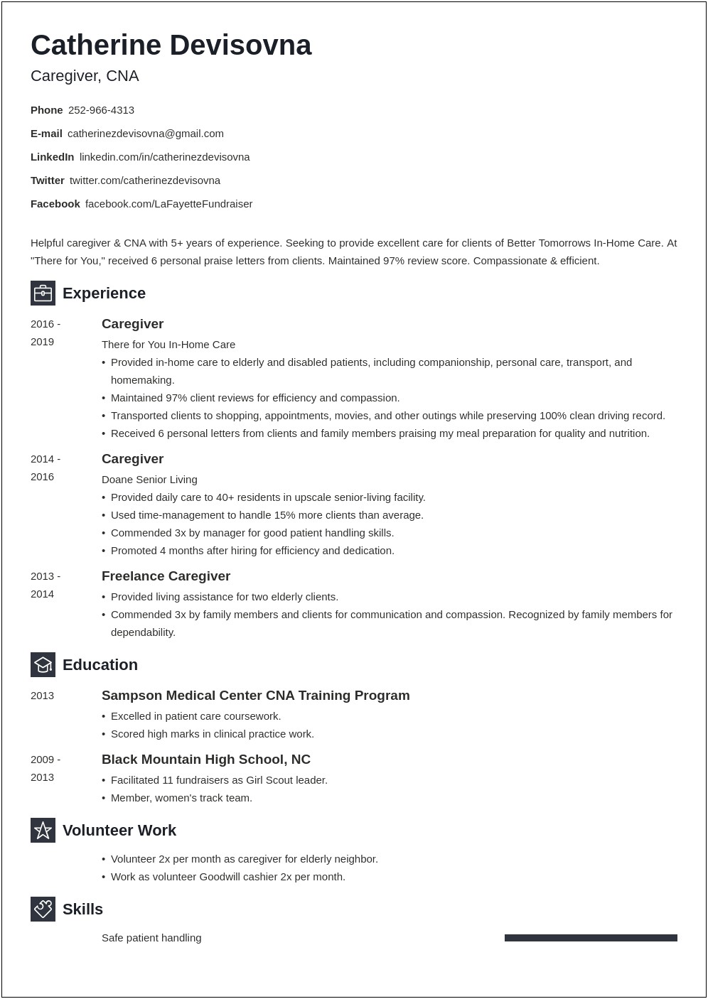 Home Care Assistant Resume Sample