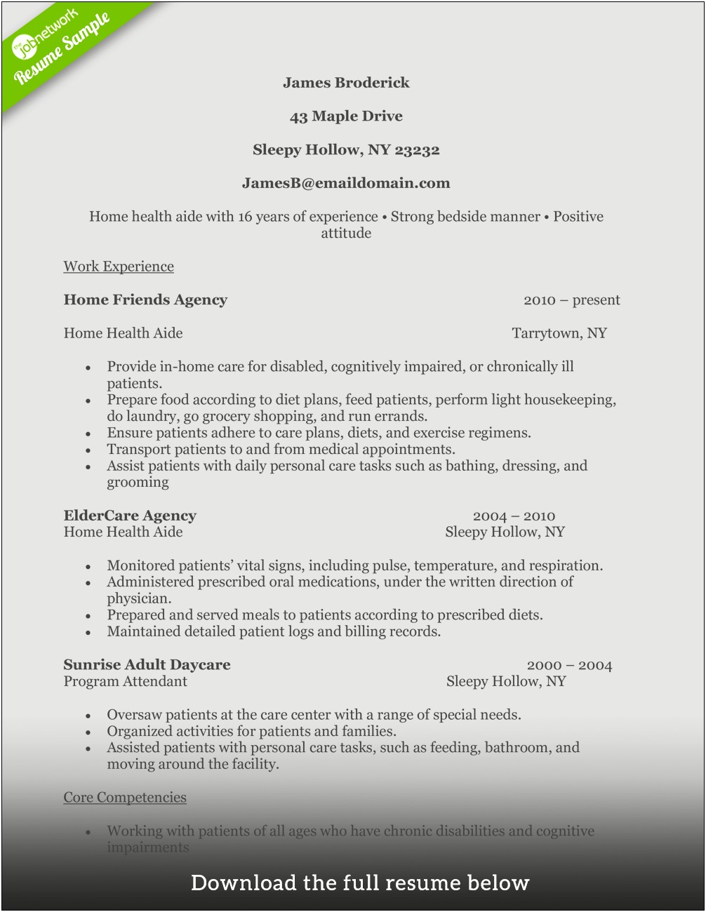 Home Care Job Description Resume Sample