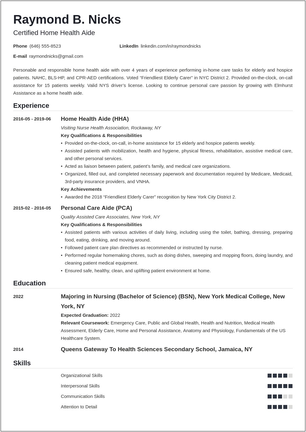 Home Care Resume Objective Examples
