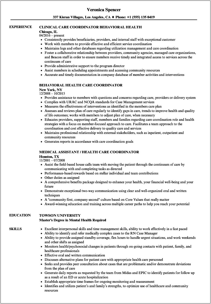 Home Care Scheduling Coordinator Resume Examples Skills