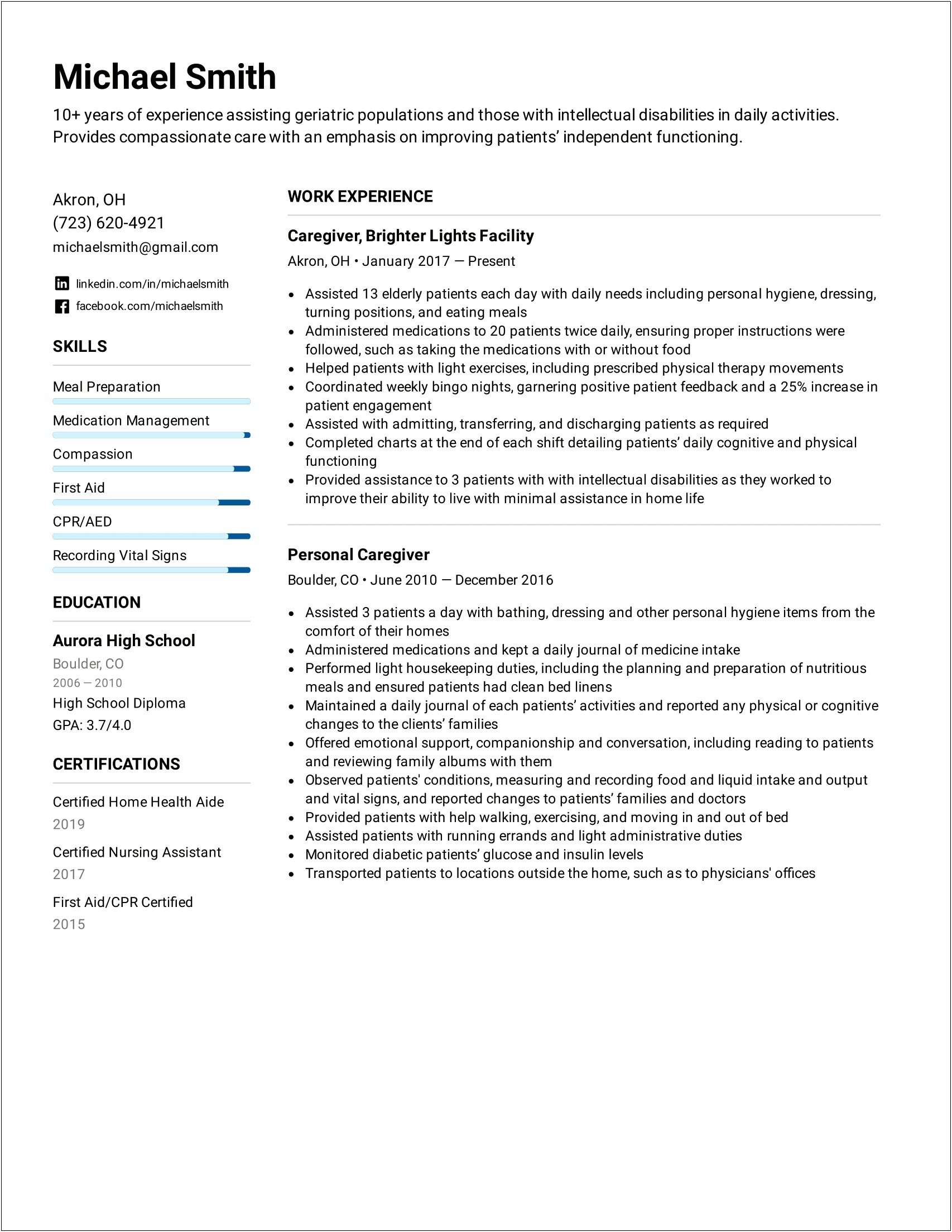 Home Health Care Provider Sample Resume