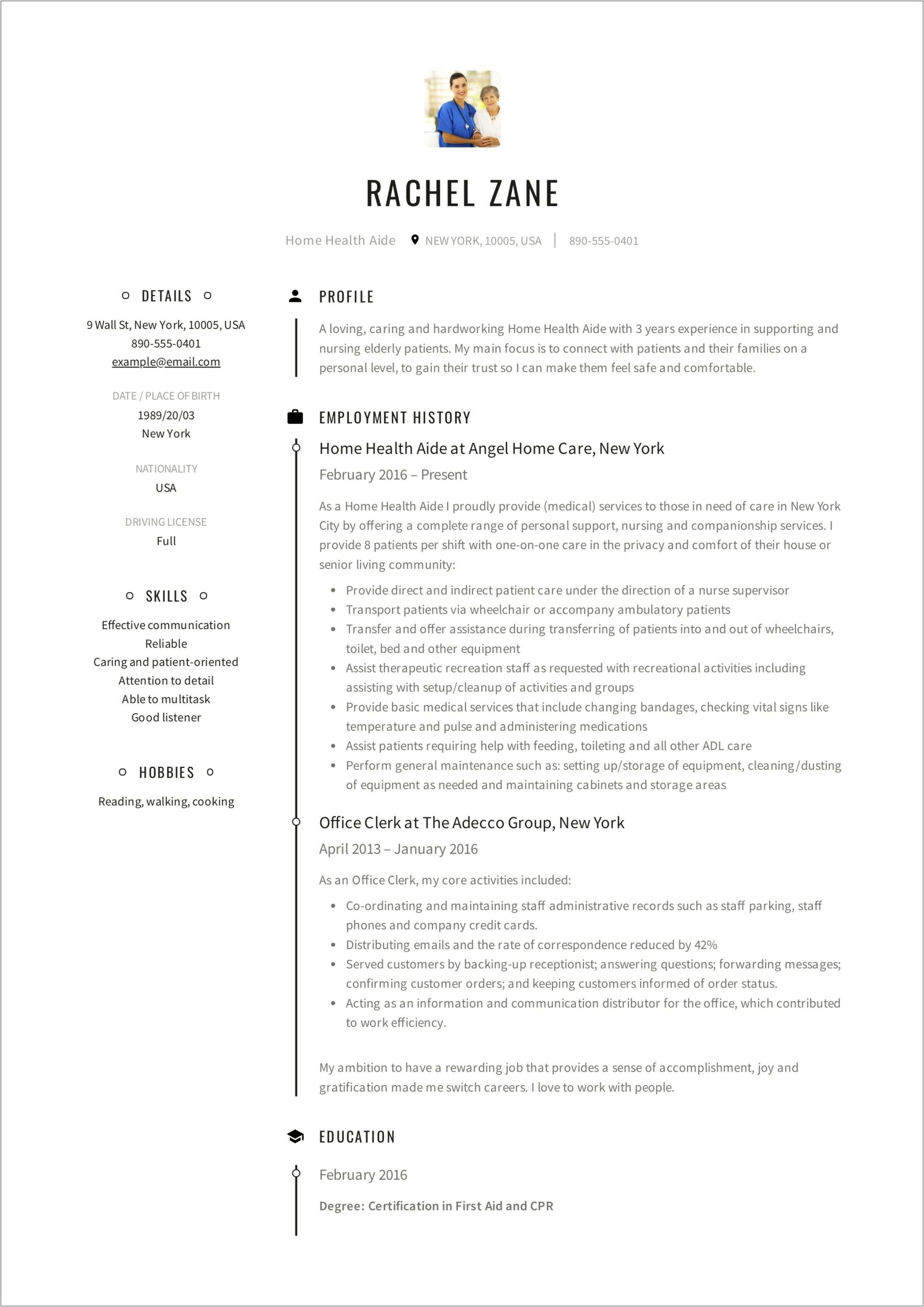Home Health Care Resume Objective