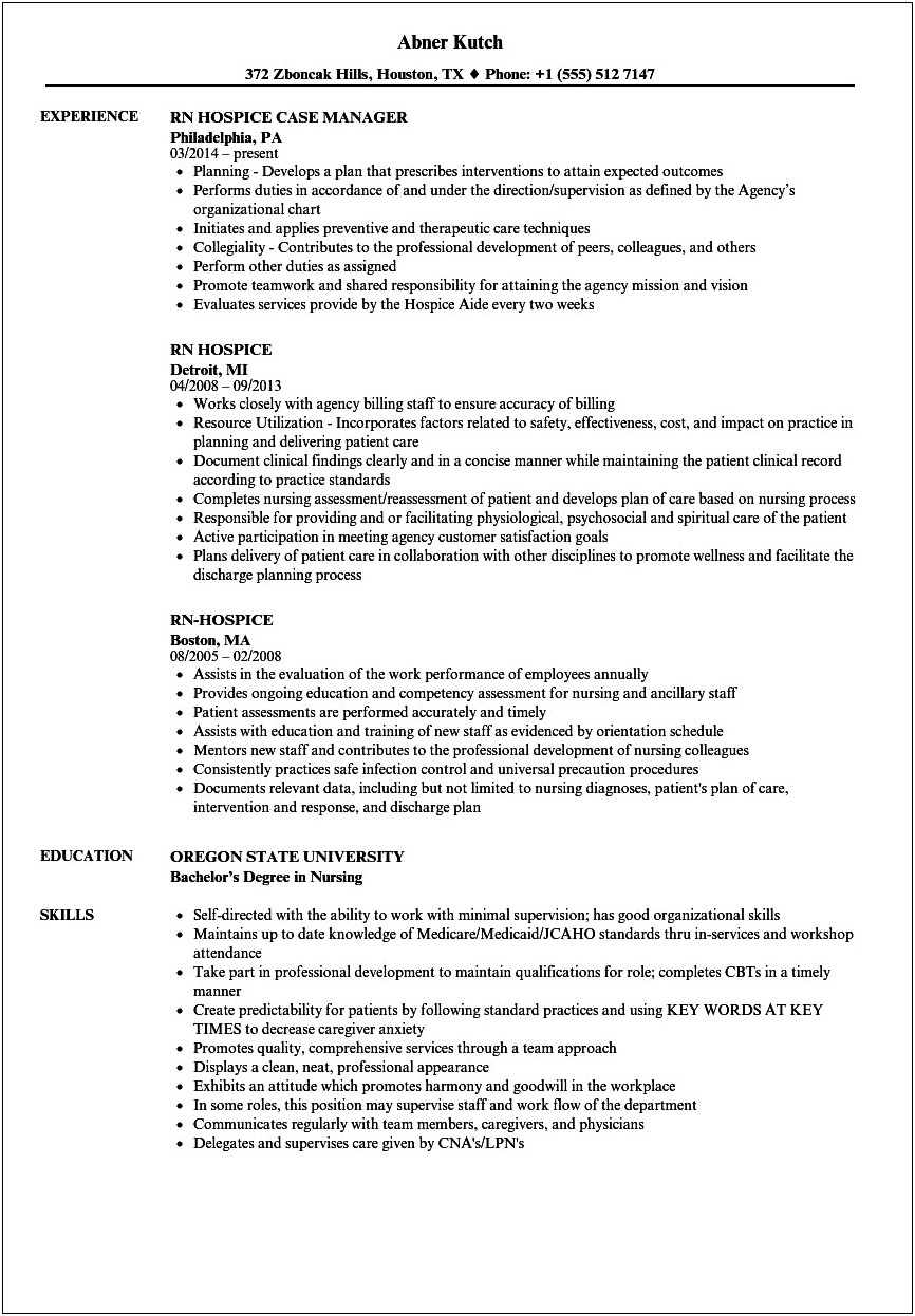 Hospice Case Manager Resume Example