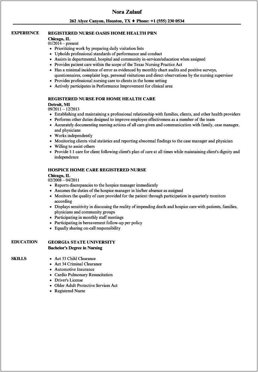 Hospice Nurse Job Description Resume