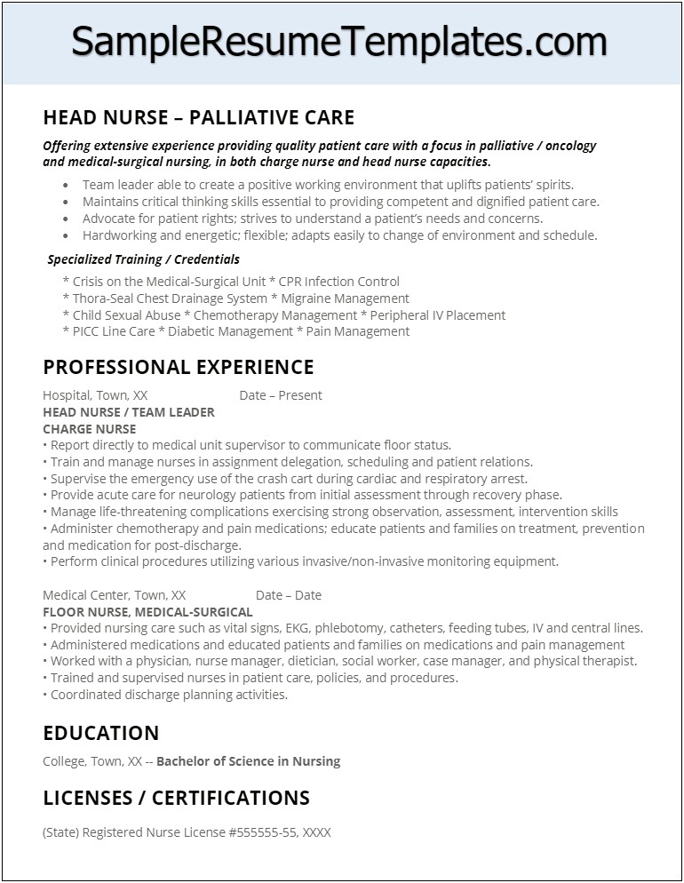 Hospice Nurse Skills For Resume
