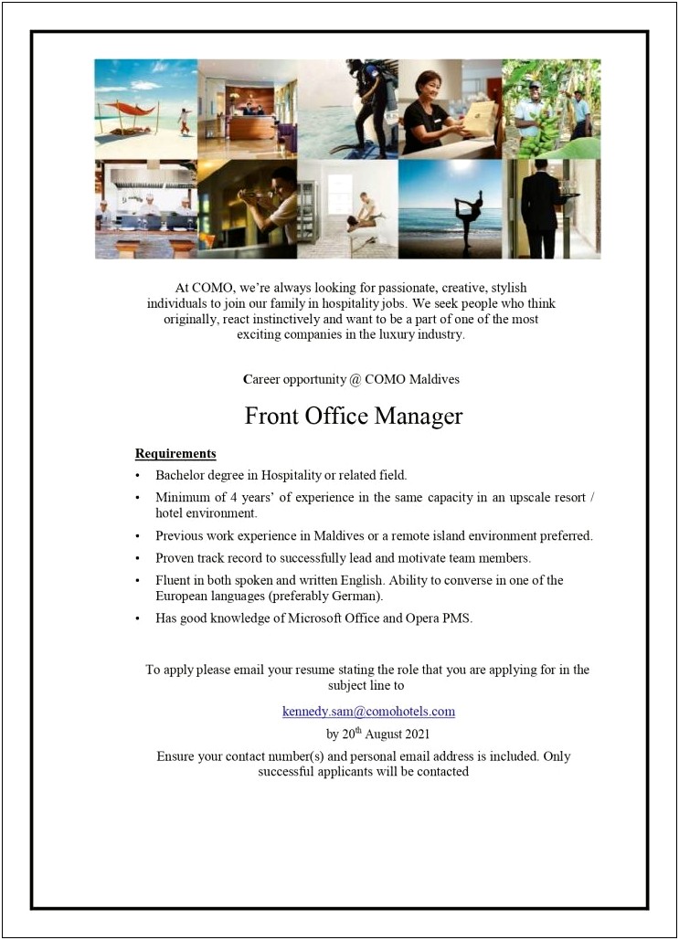 Hotel Concierge Work Experience Resume With Opera Pms