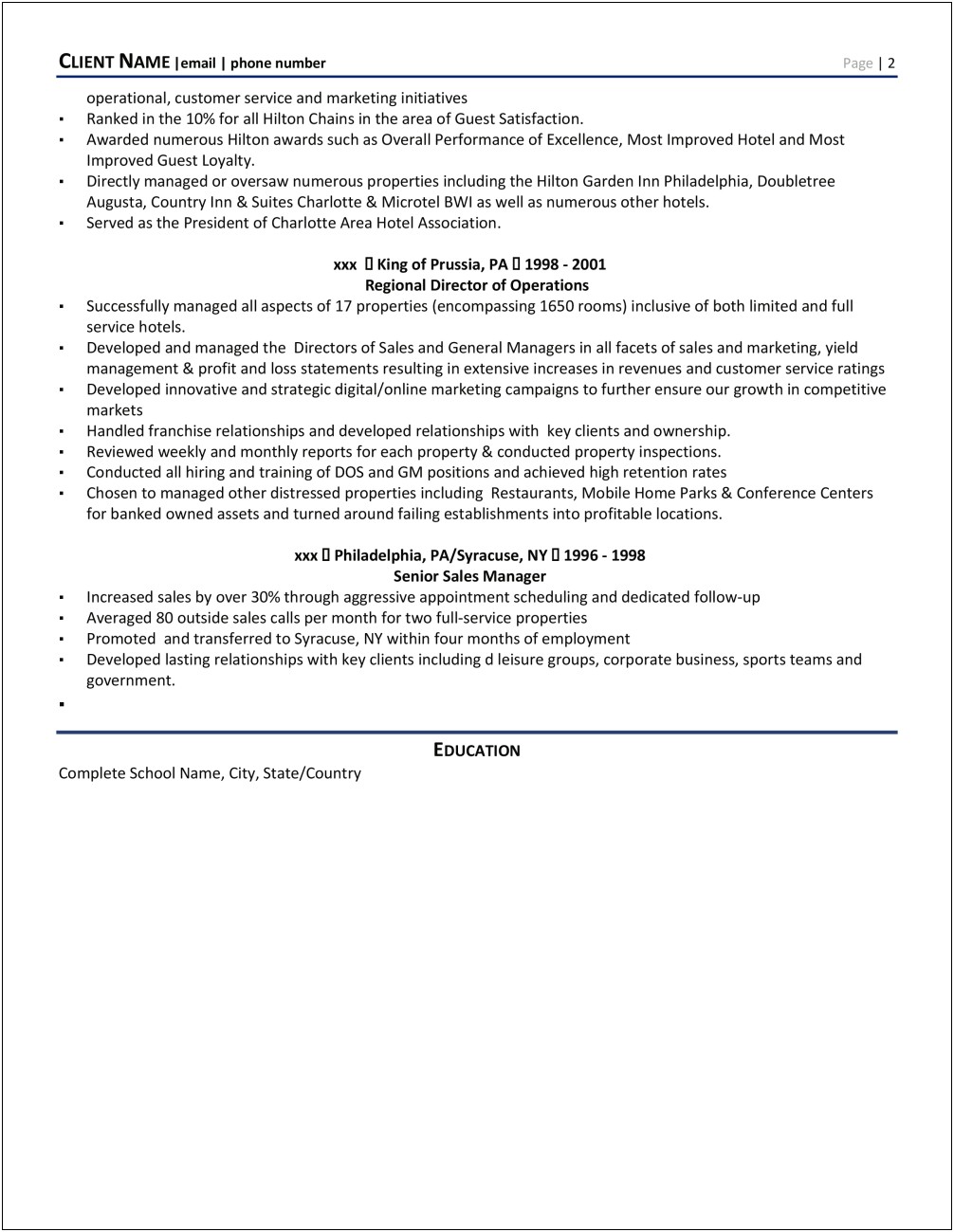 Hotel Corporate Sales Manager Resume