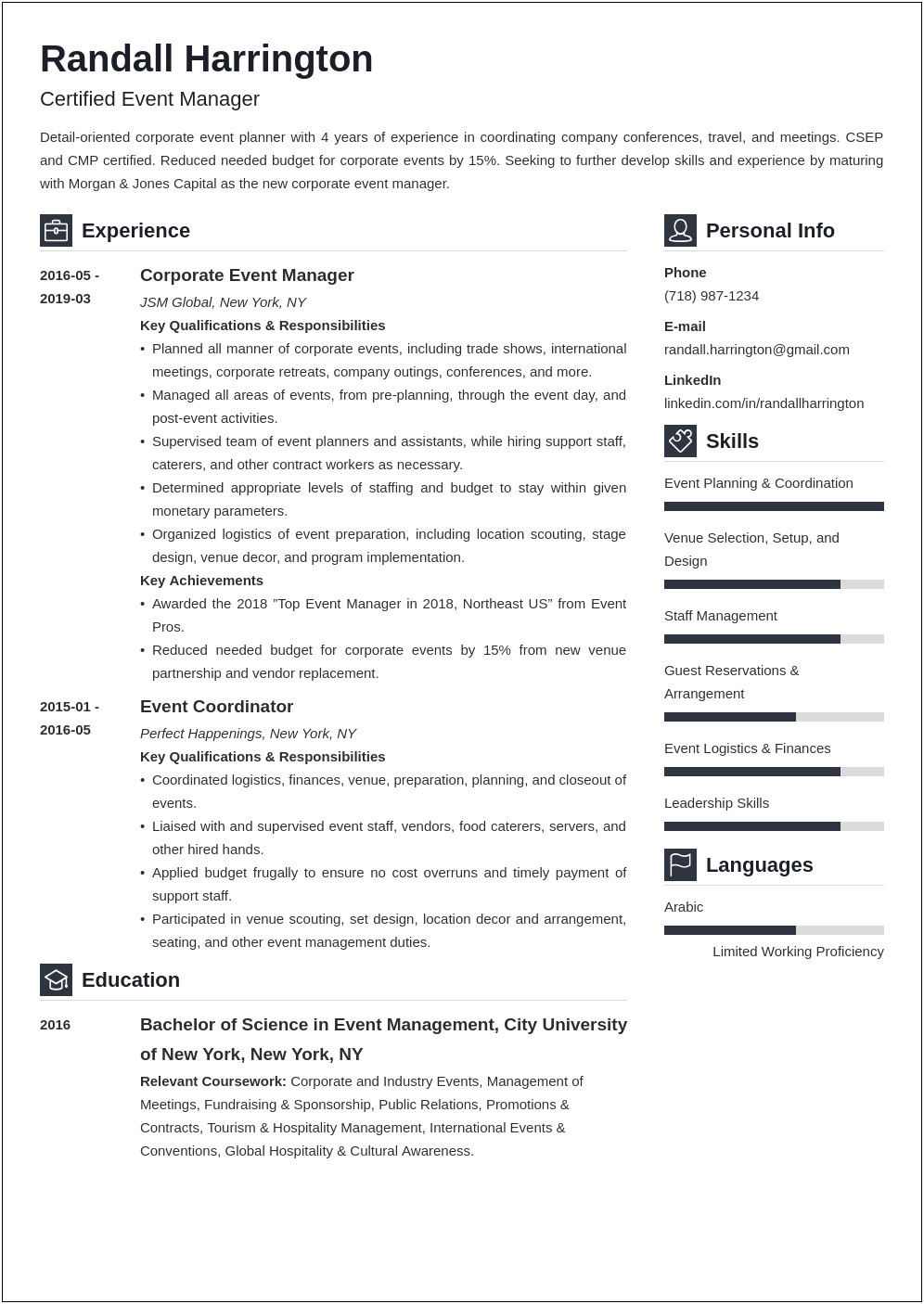 Hotel Event Services Manager Resume Examples