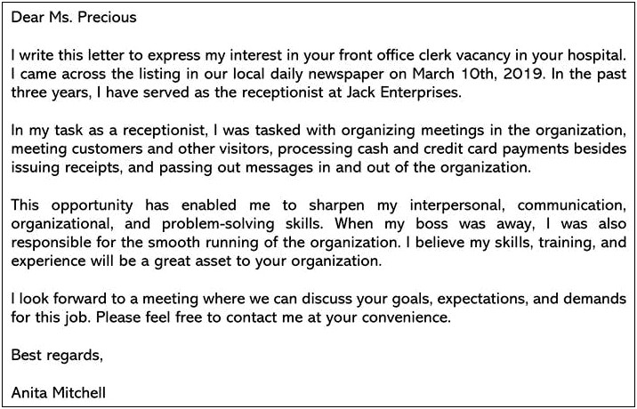 Hotel Front Desk Resume No Experience Cover Letter