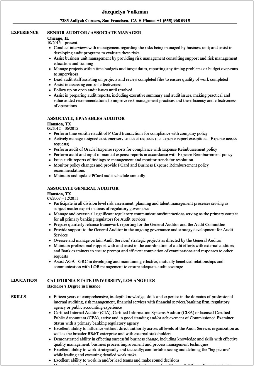 Hotel Income Auditor Job Description Resume