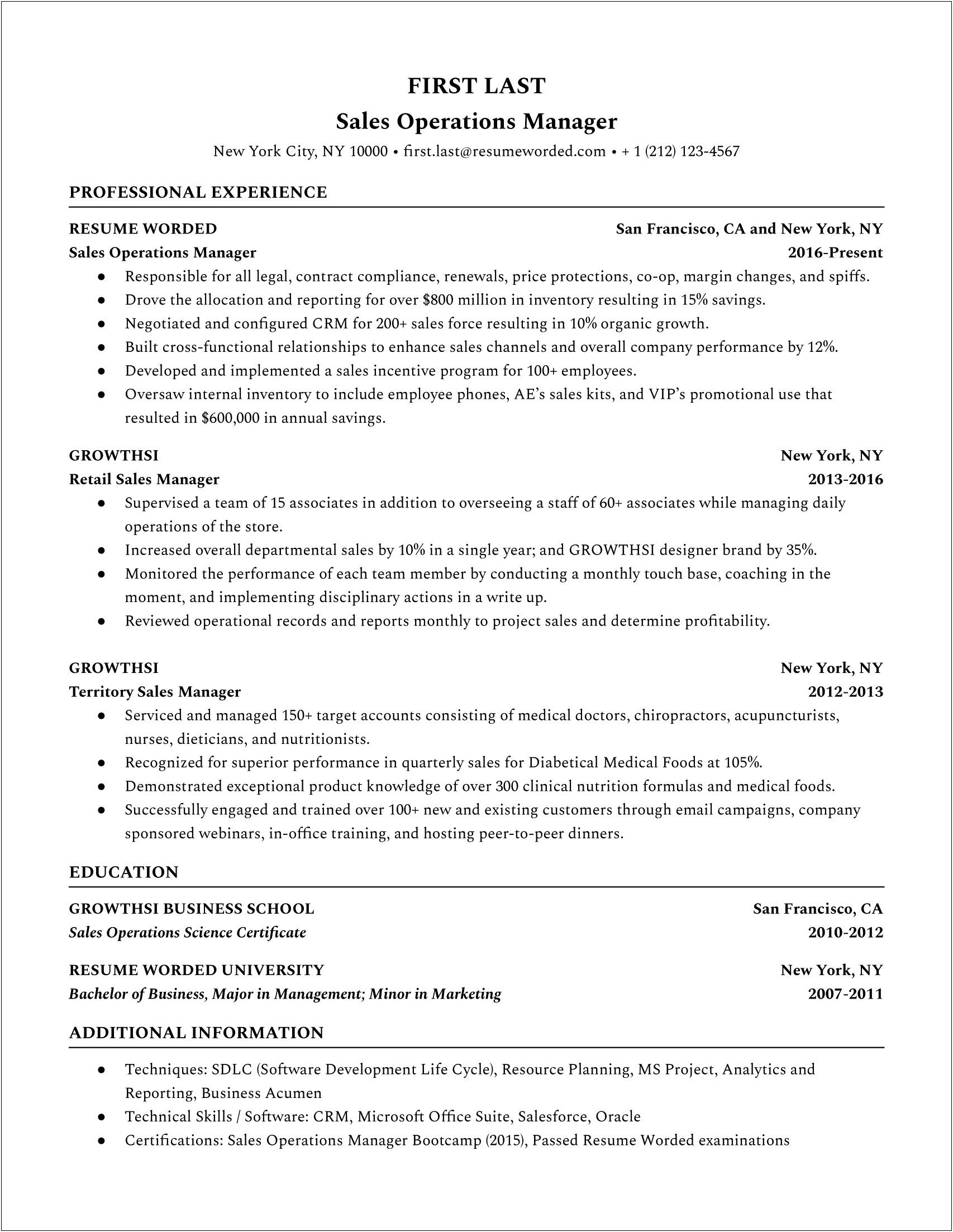 Hotel Operations Manager Resume Sample