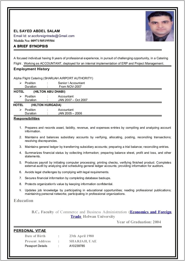 Hotel Payroll General Account Job Description For Resume