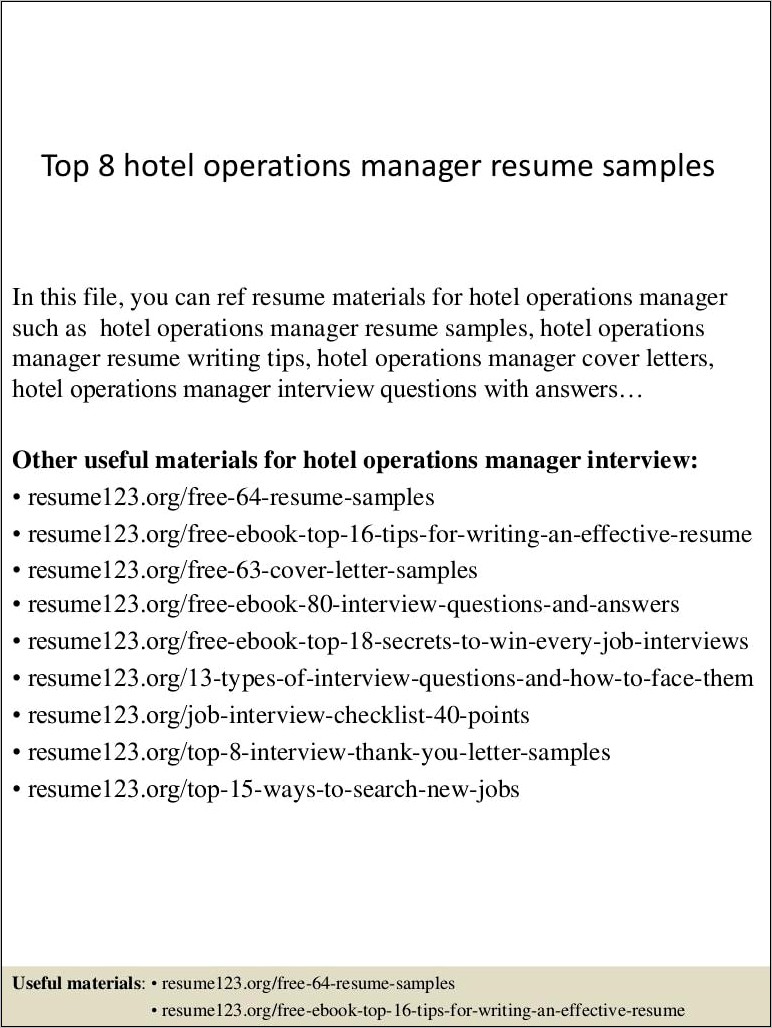 Hotel Revenue Management Resume Examples