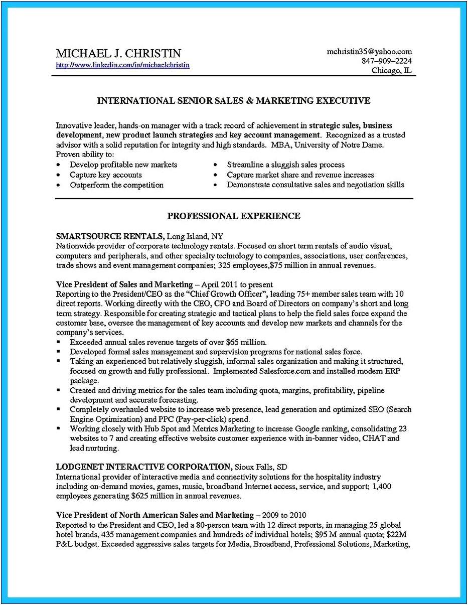 Hotel Sales Account Manager Resume