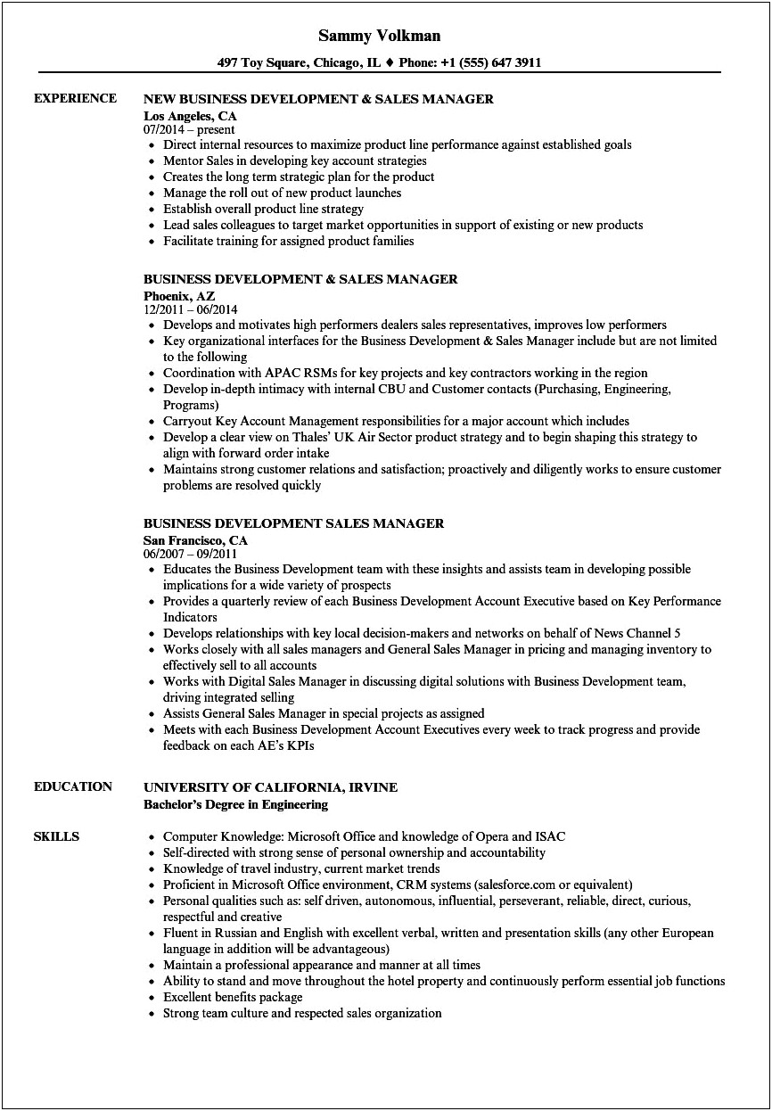 Hotel Sales Manager Resume Objective
