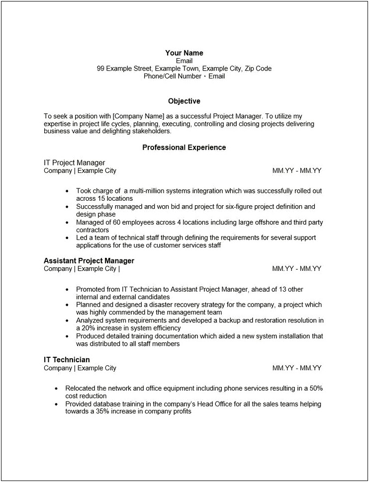 House Restauration Project Manager Resume Sample