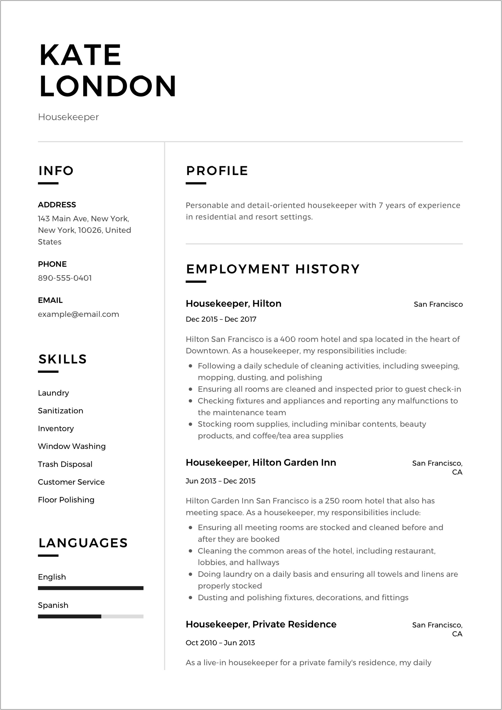 Housewife Job Description For Resume