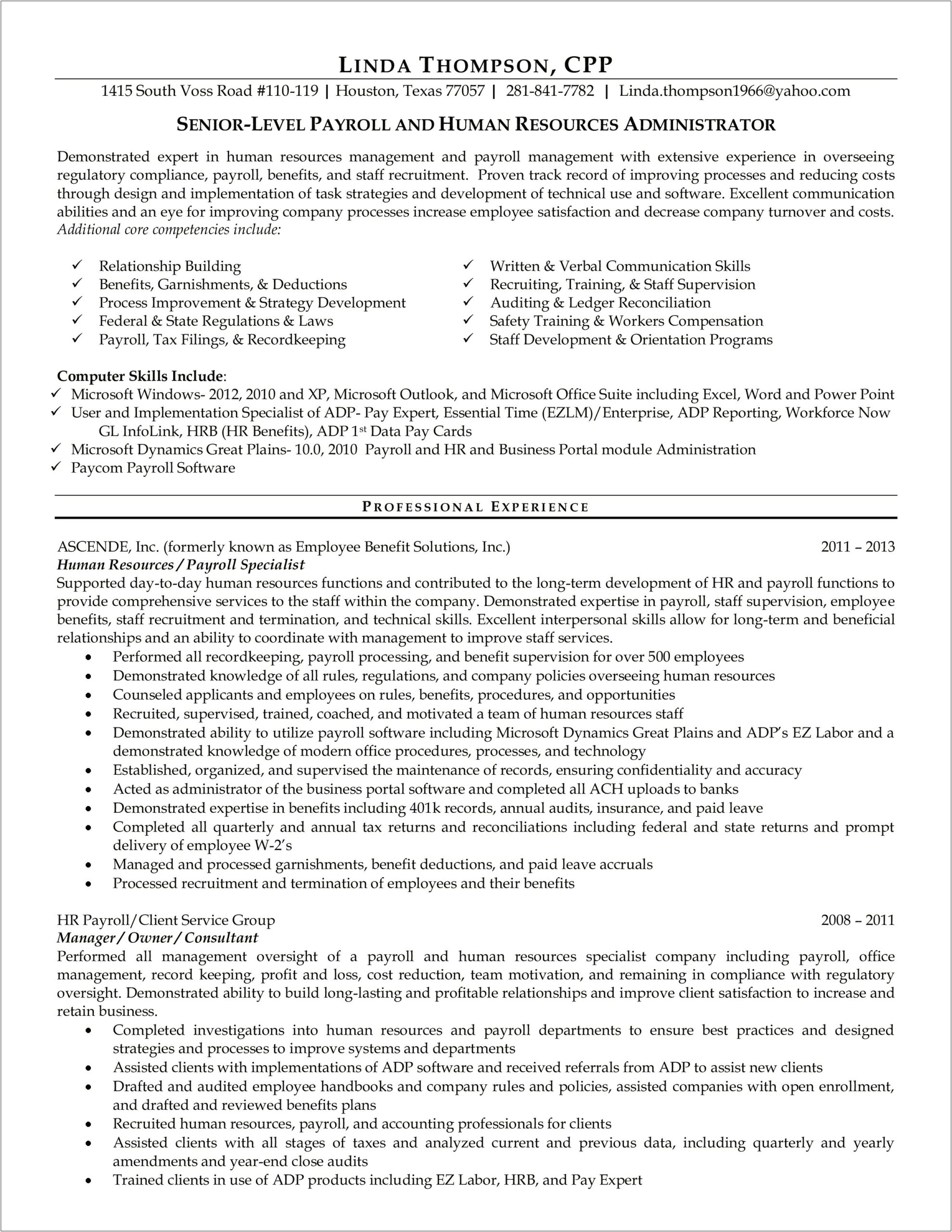 Hr Compliance Manager Sample Resume