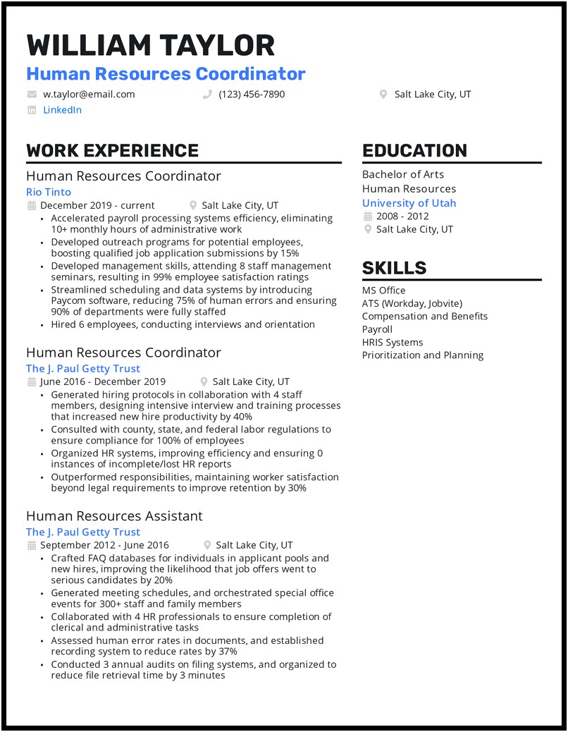 Hr Coordinator Resume Sample For 2 Years Experience