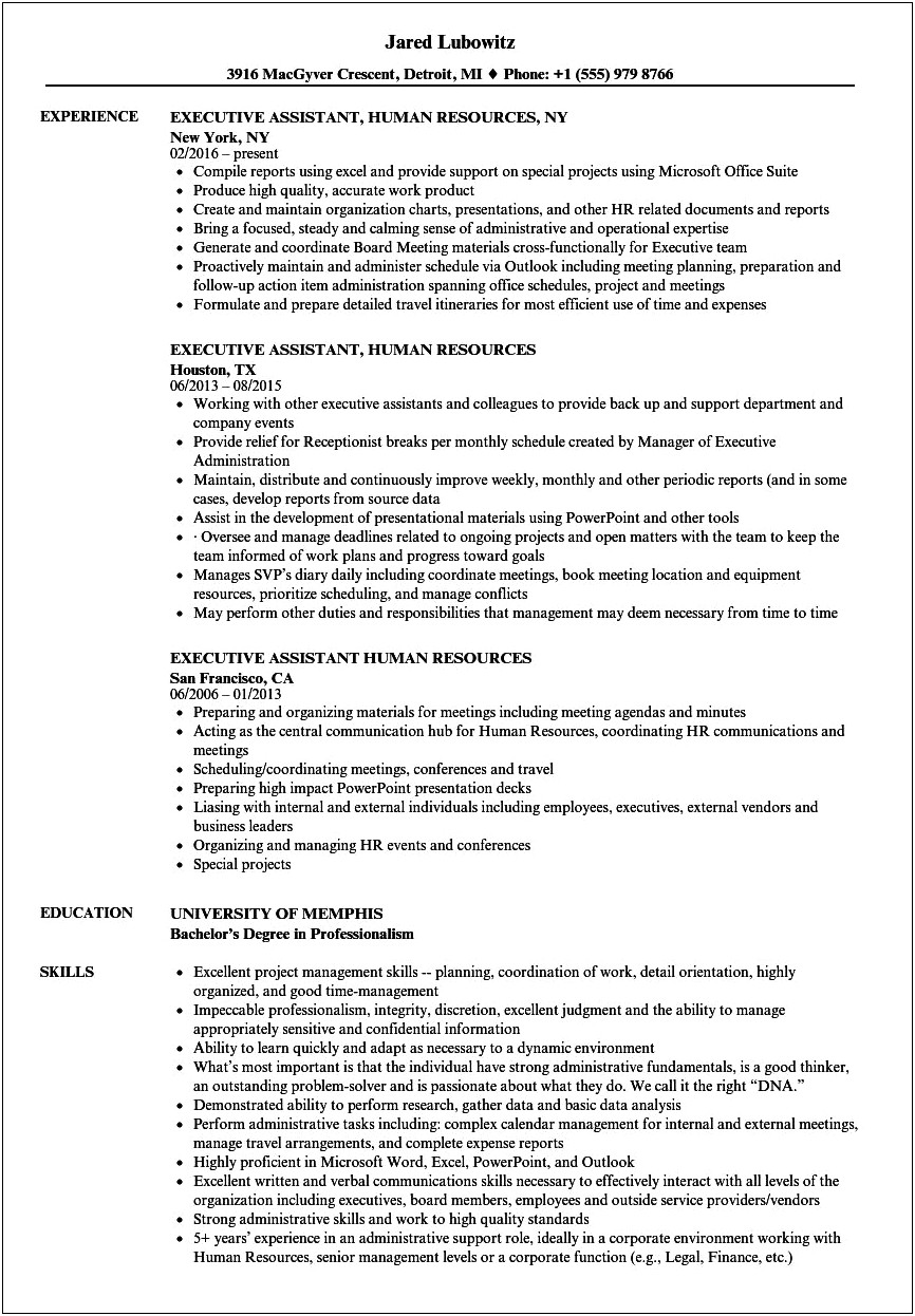 Hr Executive Job Description Resume