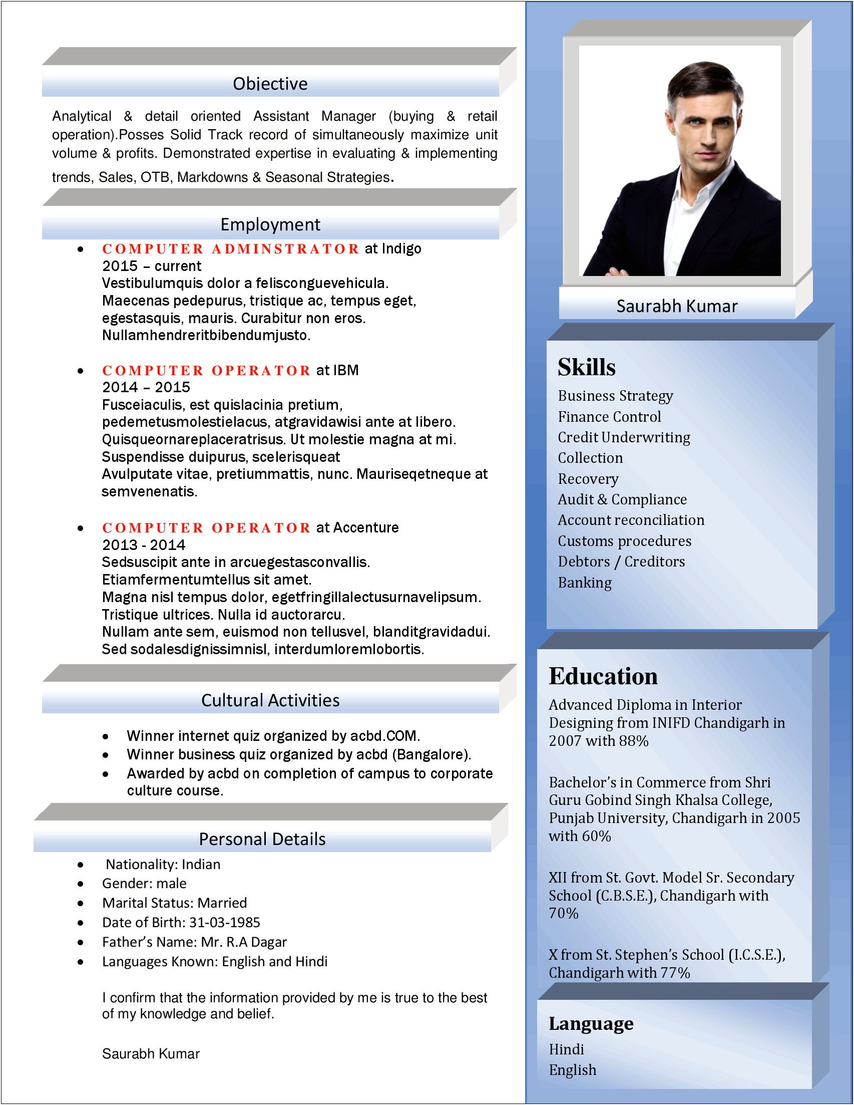 Hr Executive Resume Format In Word