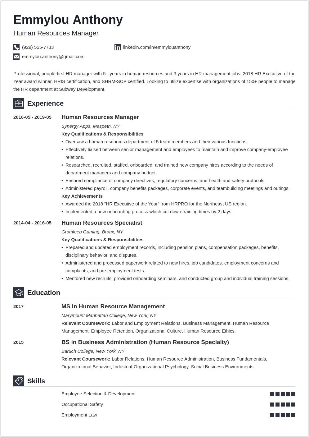 Hr Manager Job Description For Resume