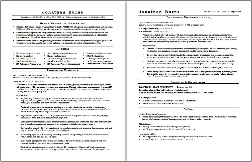 Hr Manager Responsibilities In Resume