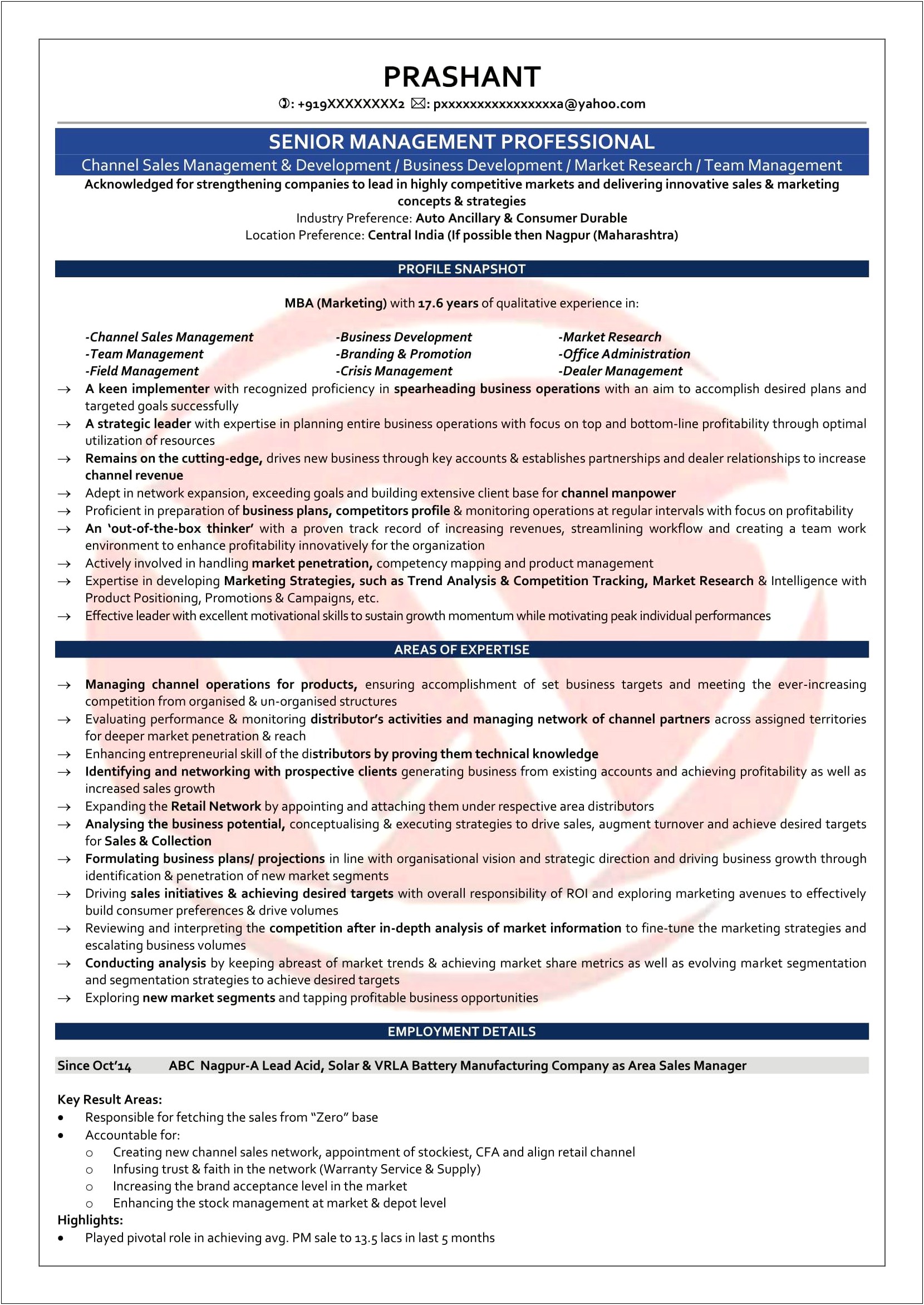 Hr Manager Resume Format India