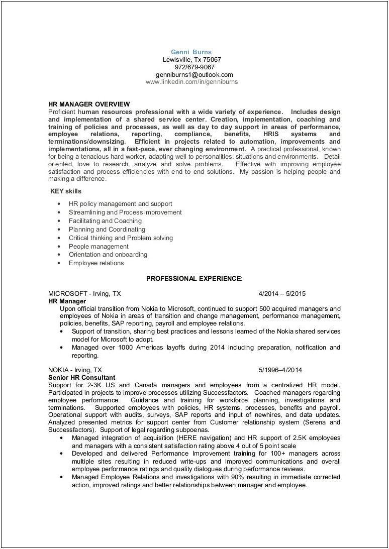 Hr Shared Services Manager Resume