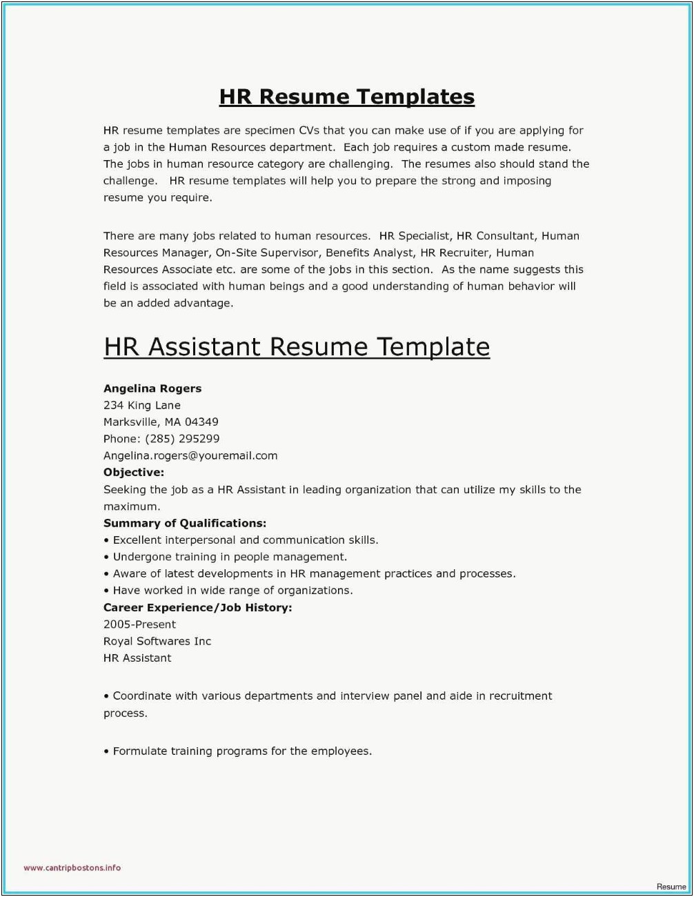 Hr Specialist Job Description Resume