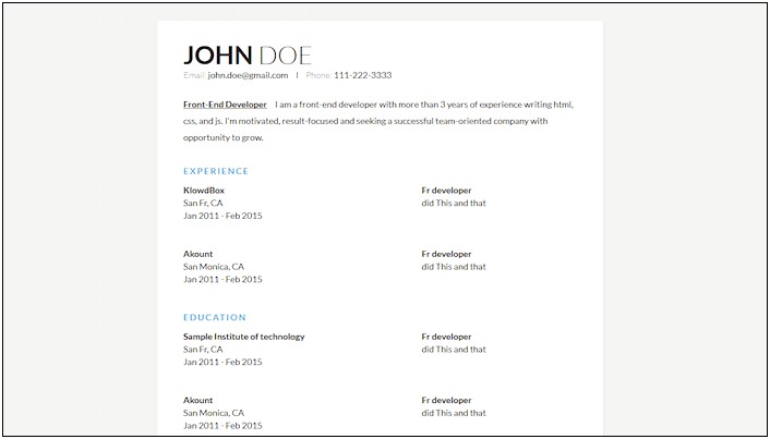 Html Resume Template Free Download