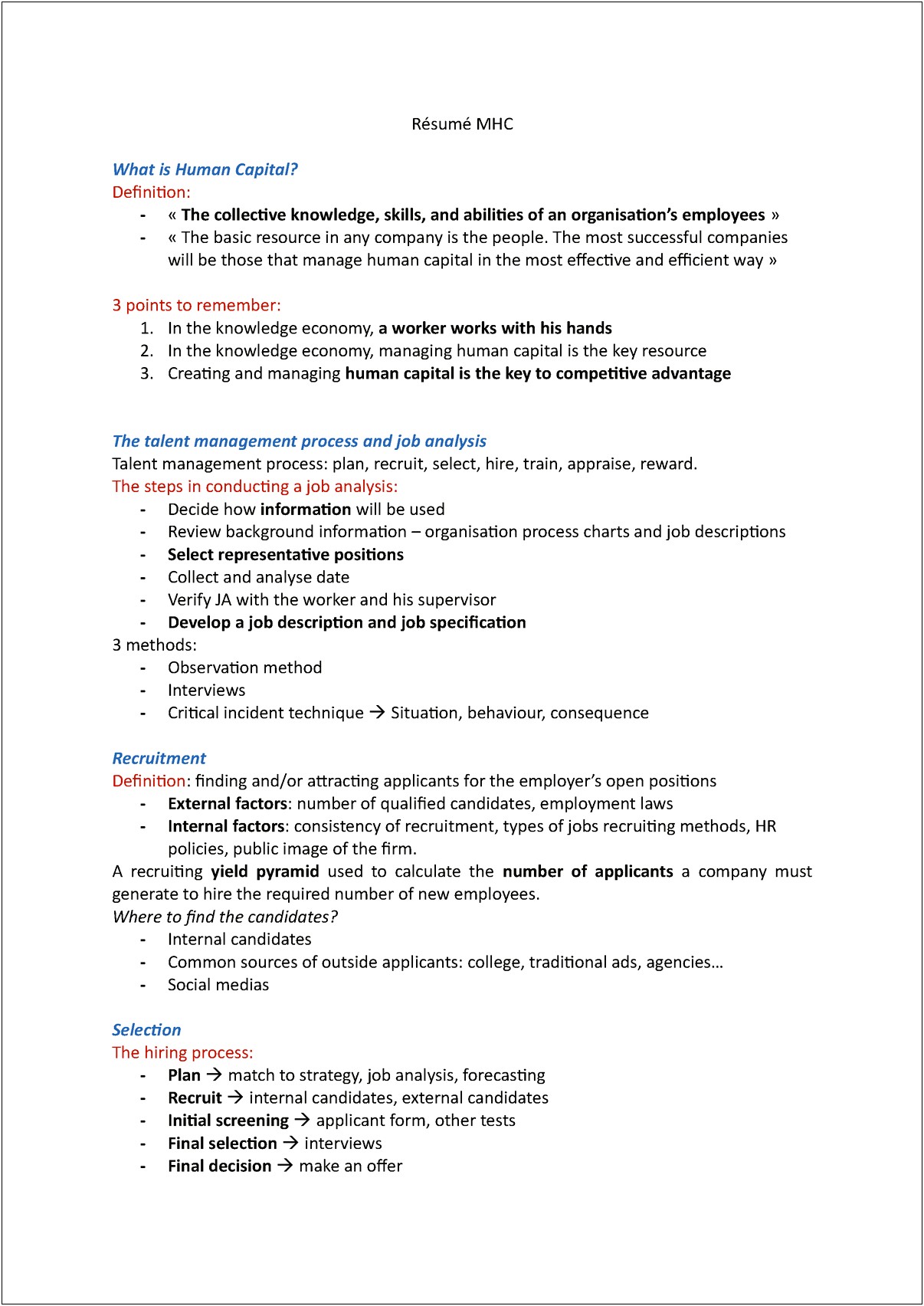 Human Capital Management In Resume