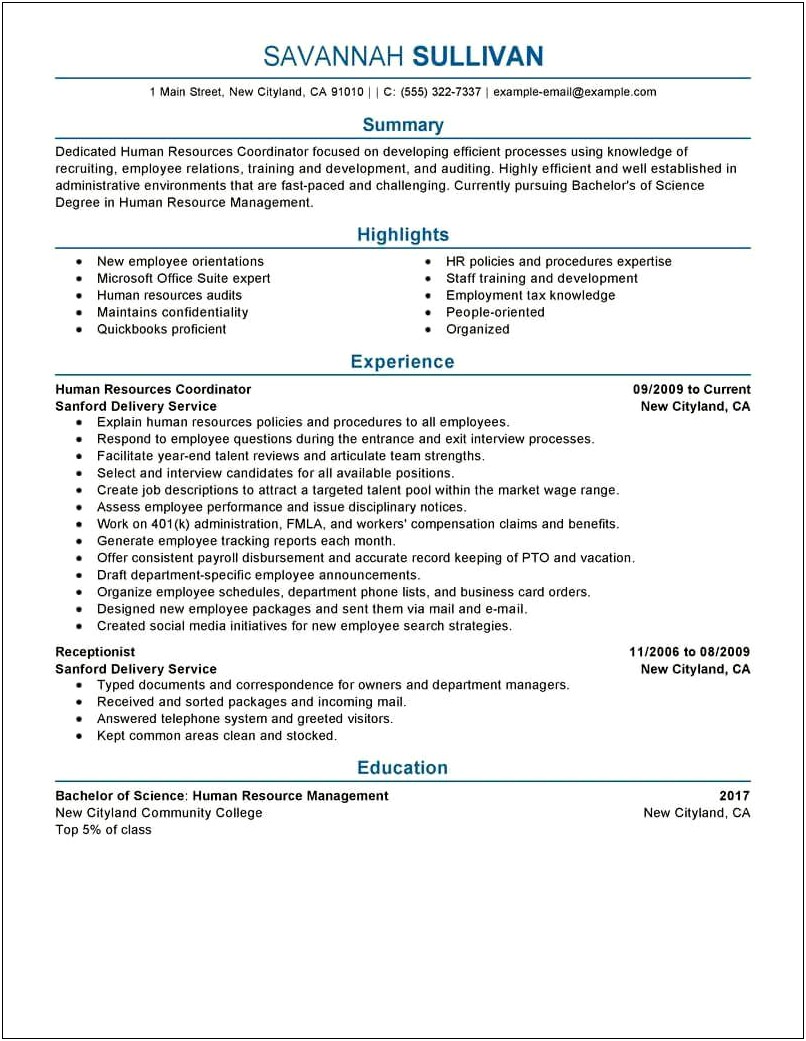 Human Resource Management Grad Resume