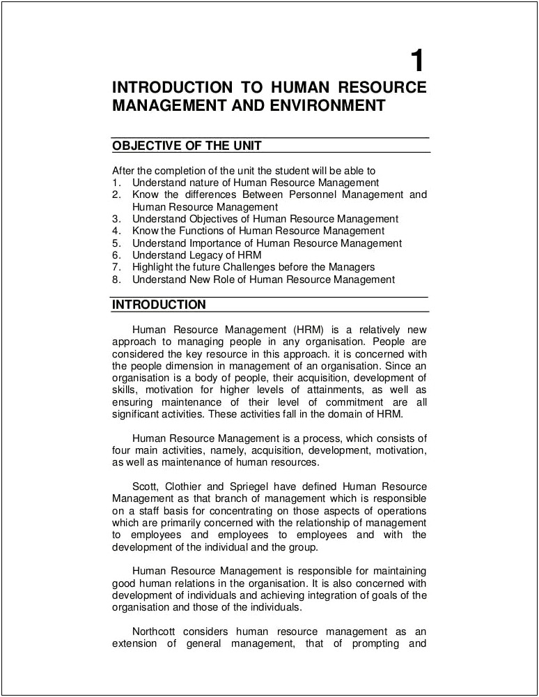 Human Resource Management Objective For Resume