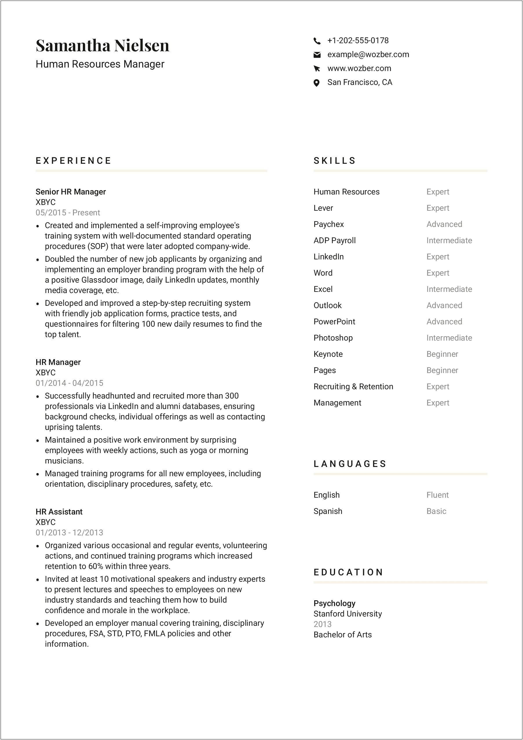 Human Resource Manager Resume Bullets