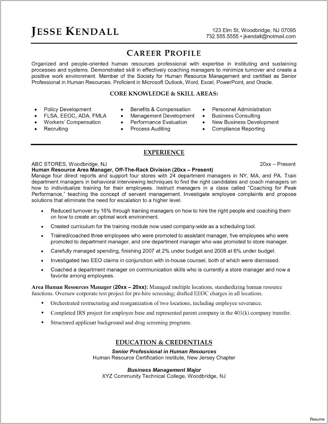 Human Resource Manager Resume Exaamples