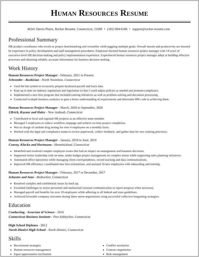 Human Resource Project Management Resume